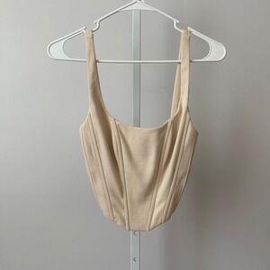 Salty Size S Beige Corset Top Ribbed‎ Sleeveless Zip  Bustier Medieval